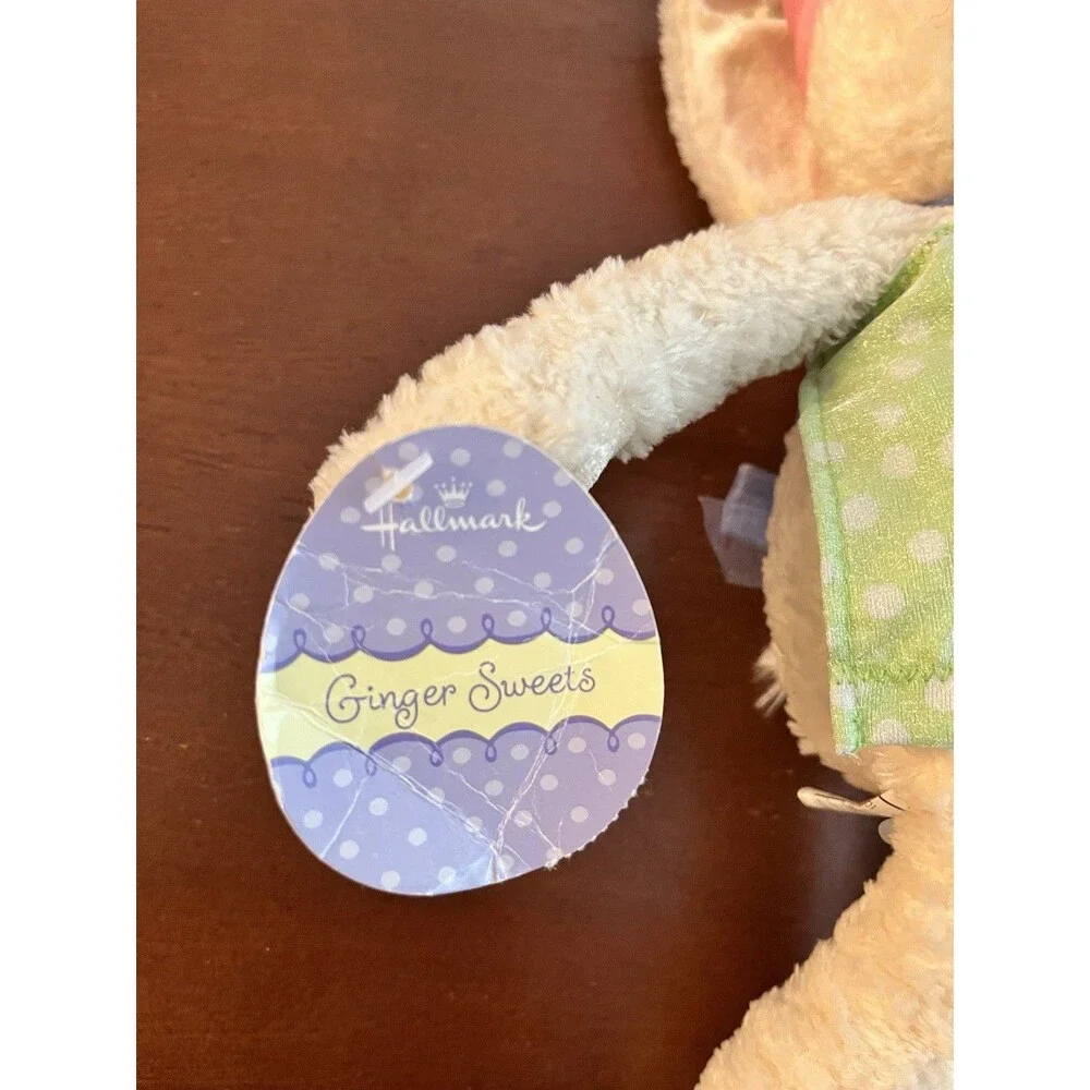 Hallmark Ginger Sweets Bunny Plush Doll White/Green Pink Bow Washable Small 0042